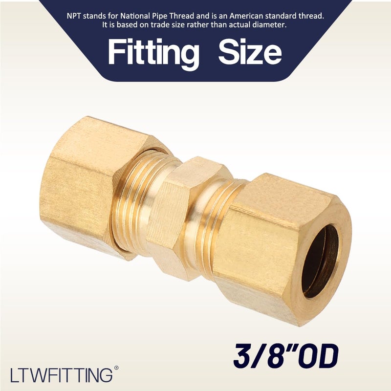 LTWFITTING 3/8-Inch OD Compression Union,Brass Compression Fitting(Pack of 10) - Image 2